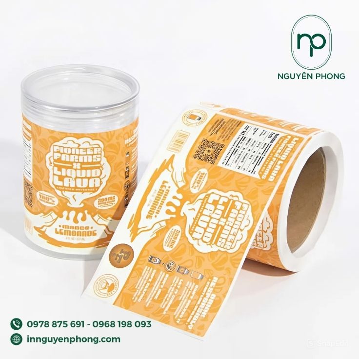 Mẫu decal cuộn kích thước lớn dán lọ